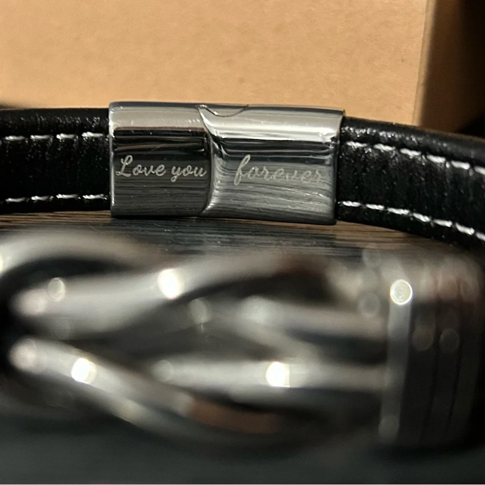 Mother and Son Forever Linked Together Braided Leather Bracelet